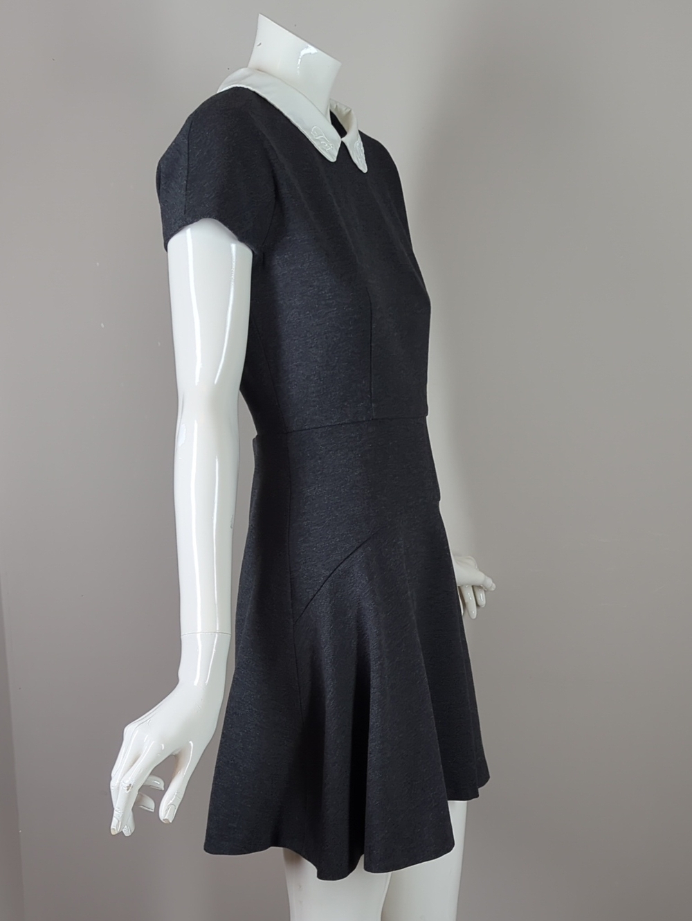Claudie Pierlot Grey "Moi et Toi" Embroidered Collared Skater Mini Dress - Picture 5 of 9
